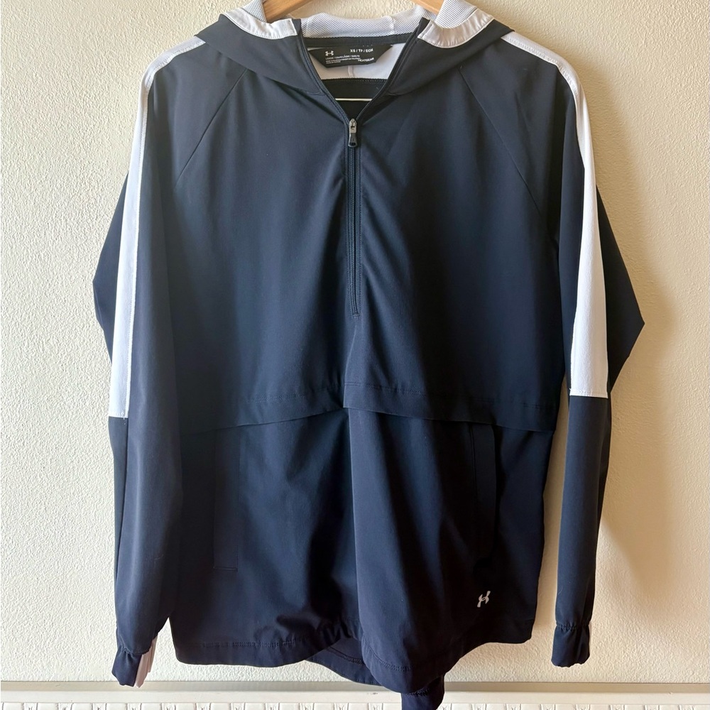 Under Armour black and white pullover half zip hooded‎ track jacket